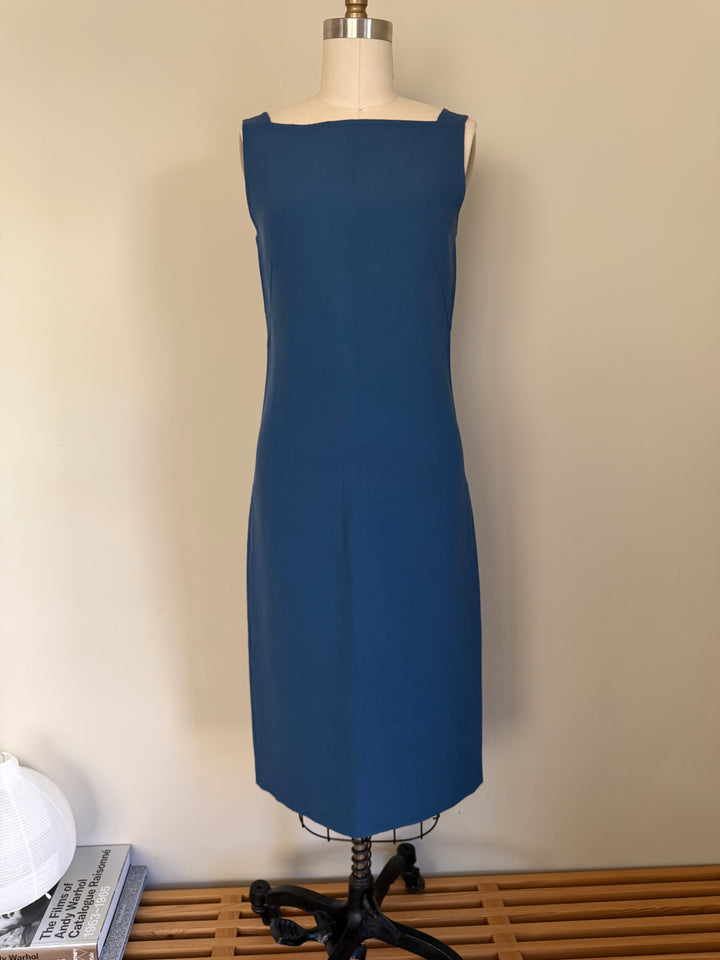 Vintage Calvin Klein Collection Archive 1990s Minimalist Blue Sheath Dress