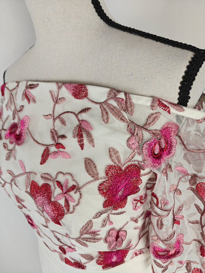 Women’s Little Mistress Off Shoulder Floral Embroidered Maxi Dress Ivory Pink Size 6