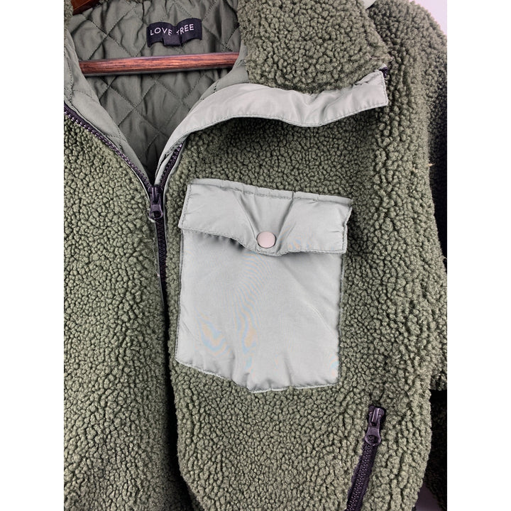 Women’s Love Tree Green Sherpa Sweater Size L