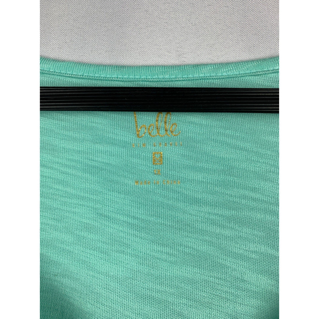Belle By Kim Gravel Embroidered Floral Tee Size 1X Aqua Cotton/Modal