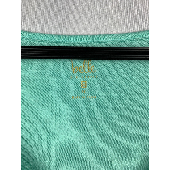 Belle By Kim Gravel Embroidered Floral Tee Size 1X Aqua Cotton/Modal