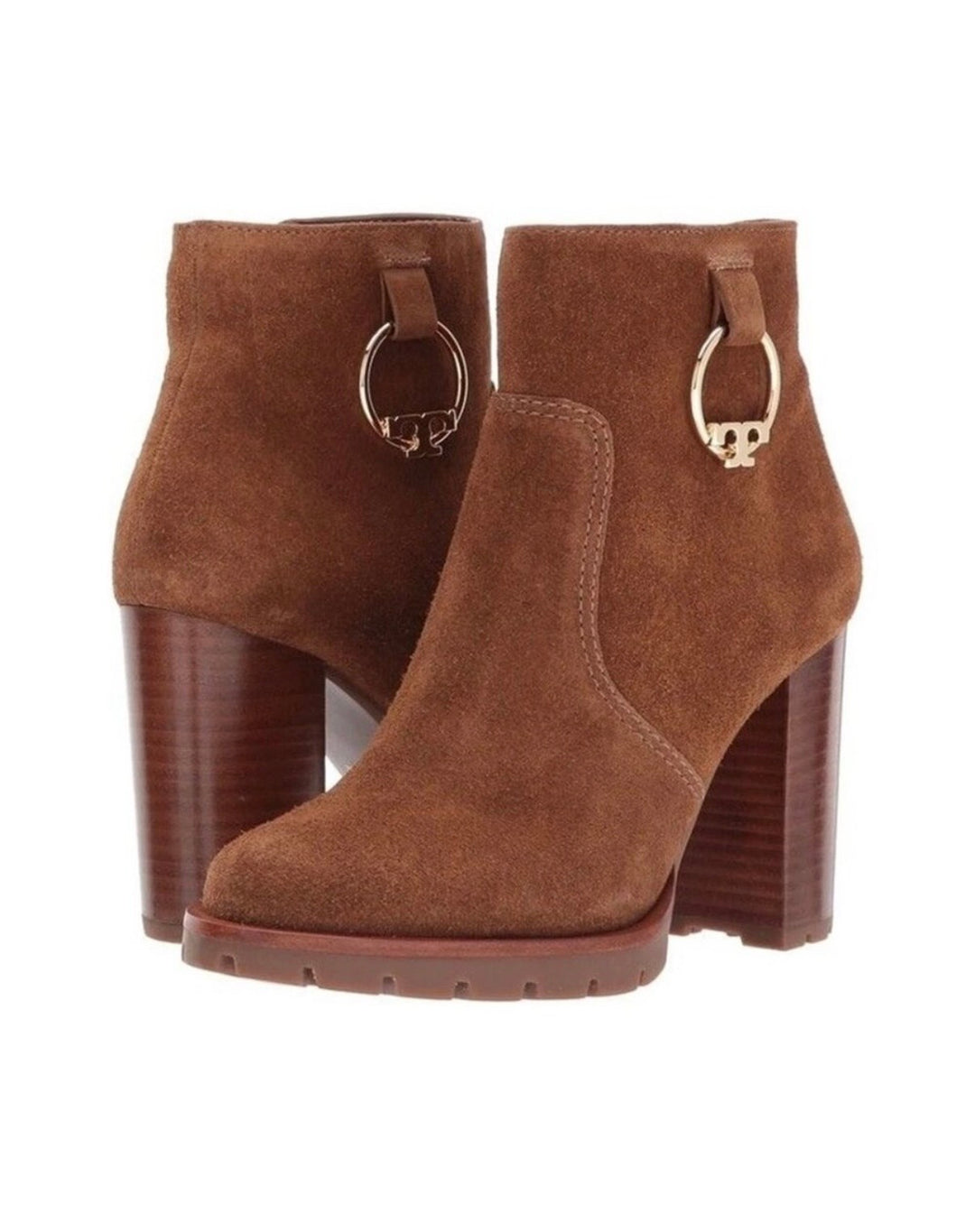 Tory Burch Sofia Lug Sole Suede Booties Festival Brown Sz9.5