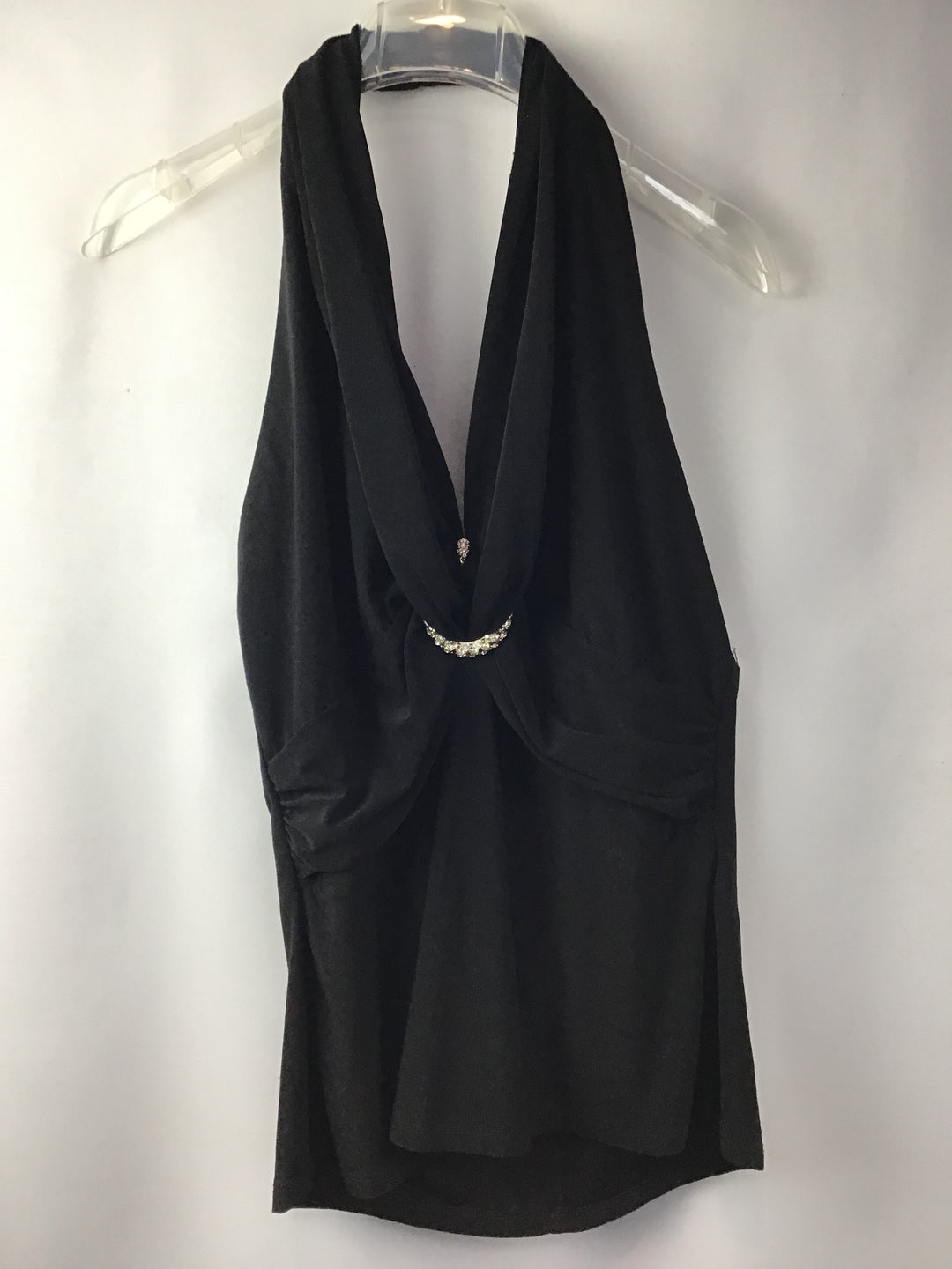 Women’s Onyx Nite Black Halter Top with Jeweled Encrusted Embellishment Size Large