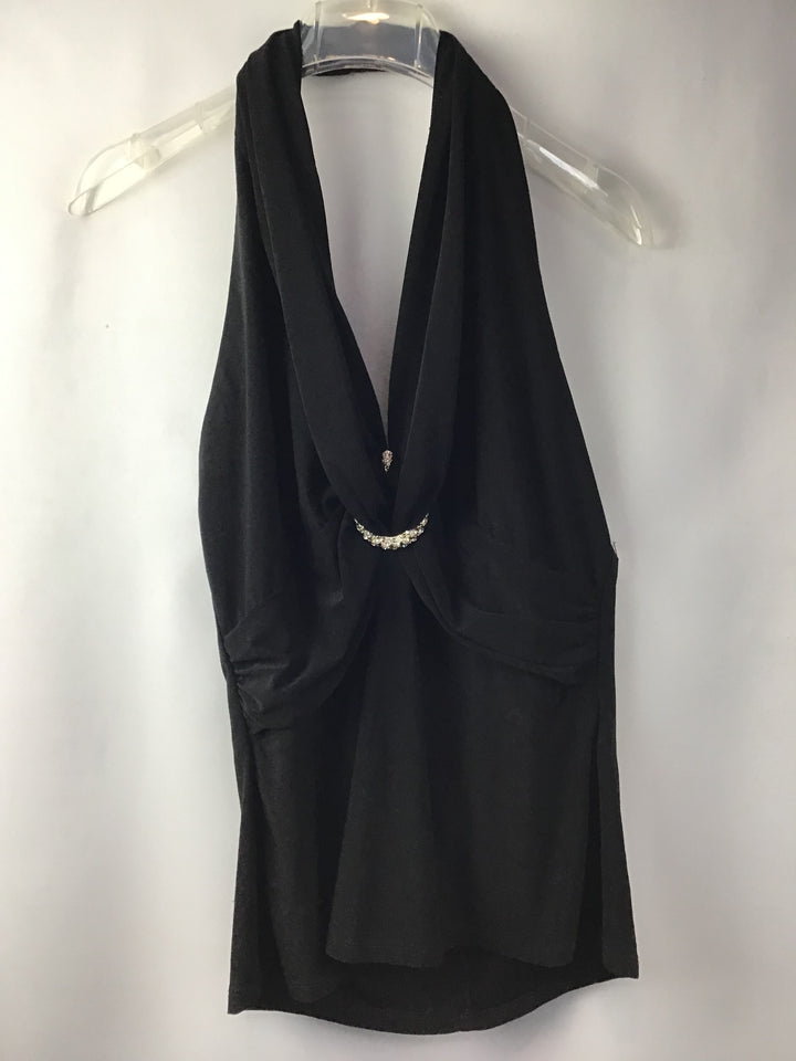 Women’s Onyx Nite Black Halter Top with Jeweled Encrusted Embellishment Size Large