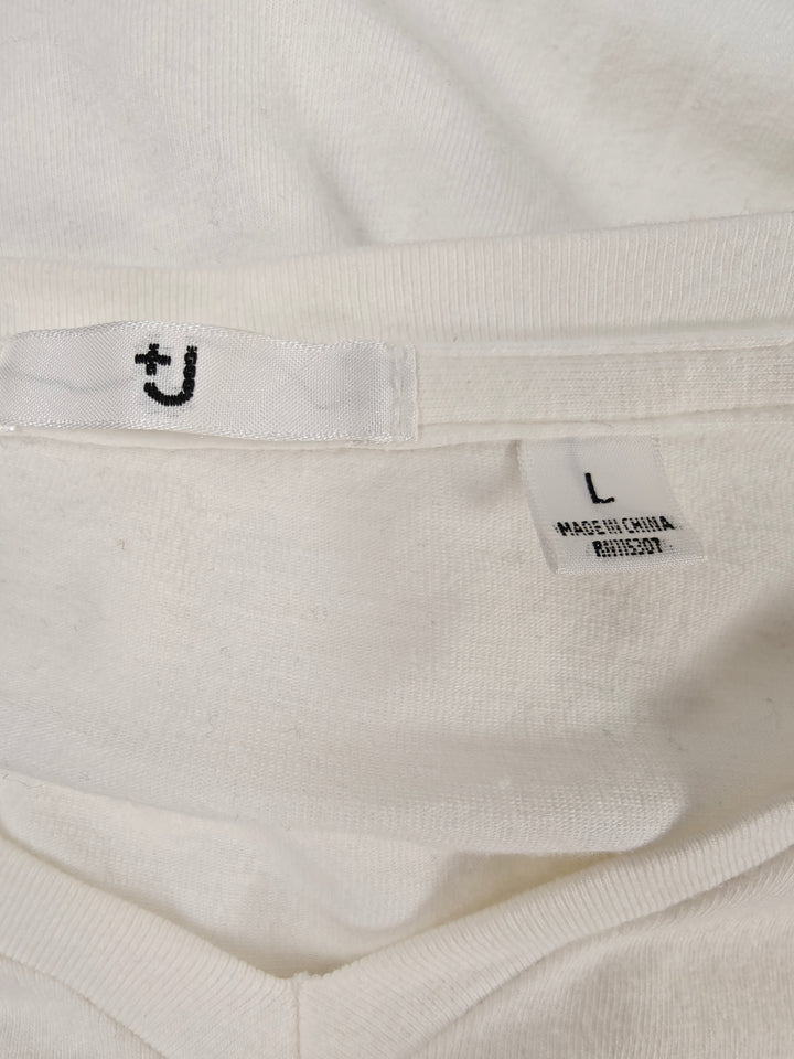 Men’s Uniqlo +J Jil Sander V-Neck Shirt White Large Long Sleeve