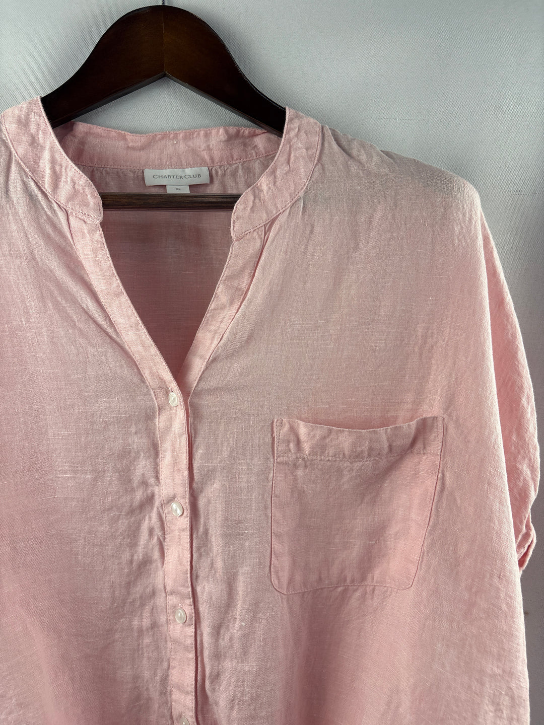Women’s Charter Club XL Baby Pink Short Sleeve Button Up