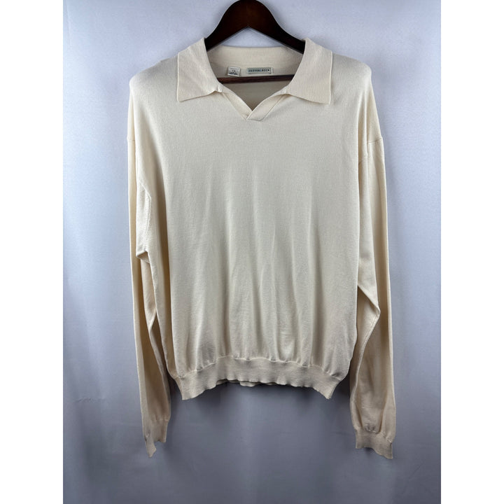Men’s Cutter & Buck Large Cream Ling Sleeve Collard Sweater