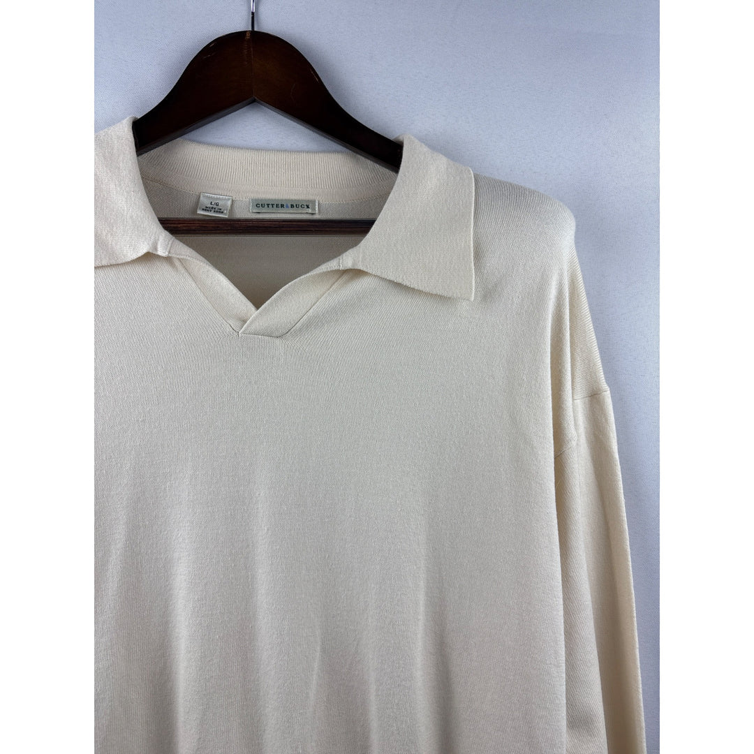 Men’s Cutter & Buck Large Cream Ling Sleeve Collard Sweater