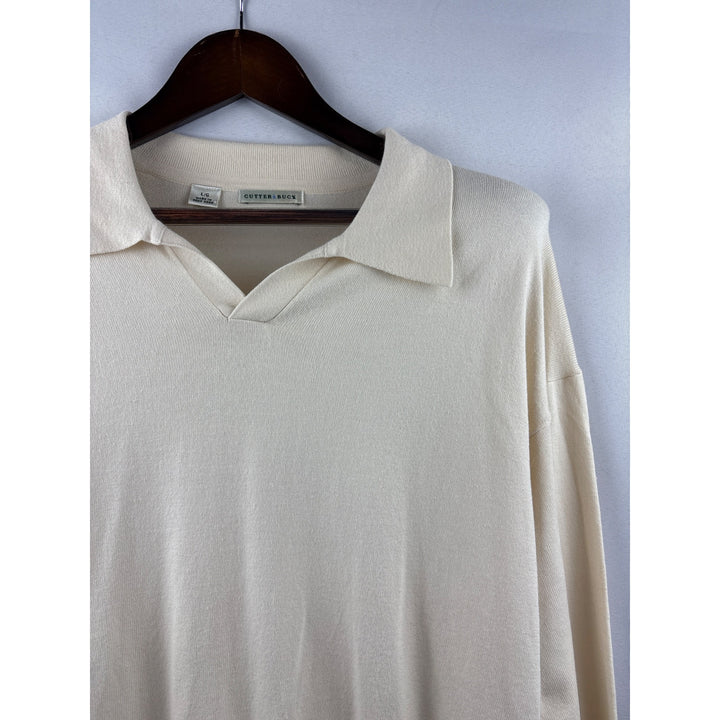 Men’s Cutter & Buck Large Cream Ling Sleeve Collard Sweater