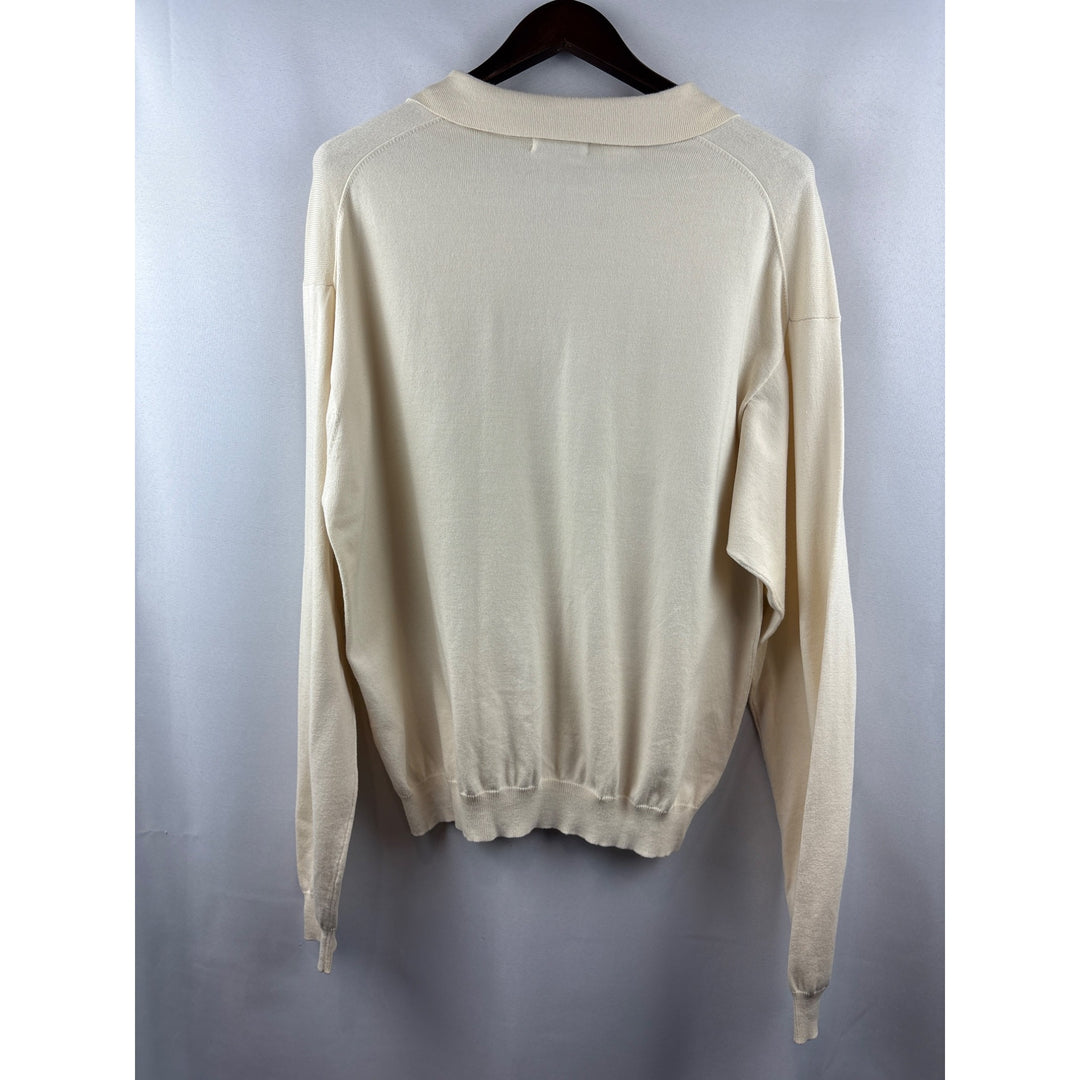 Men’s Cutter & Buck Large Cream Ling Sleeve Collard Sweater