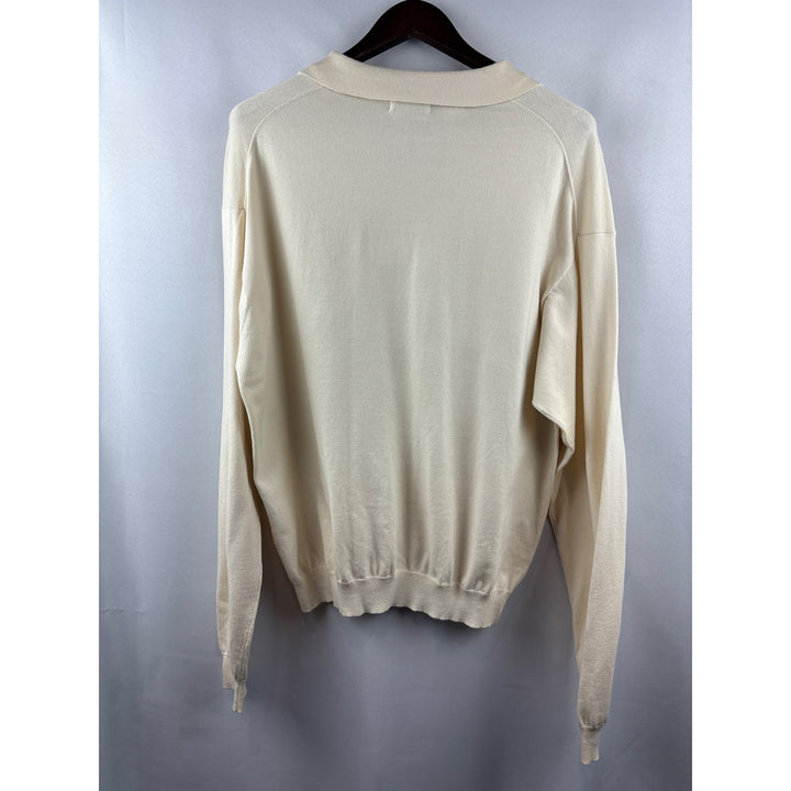 Men’s Cutter & Buck Large Cream Ling Sleeve Collard Sweater