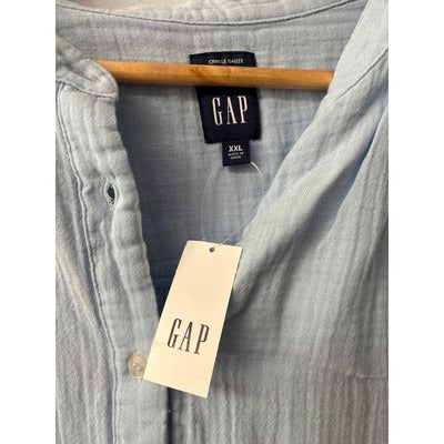 Gap Womens Light Blue Crinkle Gauze Button-Up Shirt XXL
