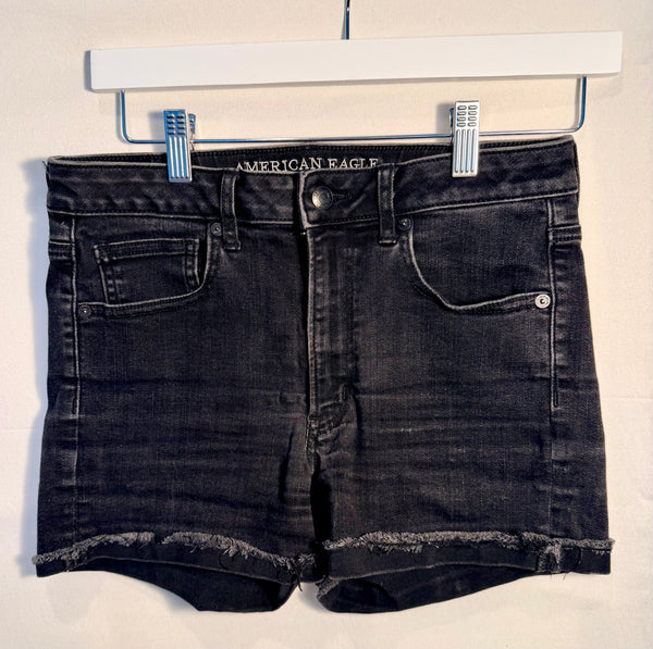 American Eagle Outfitters Super High Rise Shortie - Super Stretch Black Denim Cutoff Shorts Ladies Size 6