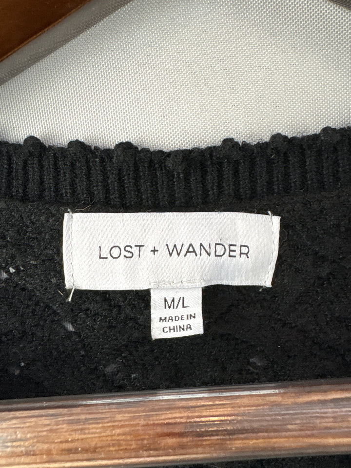 Women’s Lost + Wander Size M/L Black Knit Short Sleeve Blouse