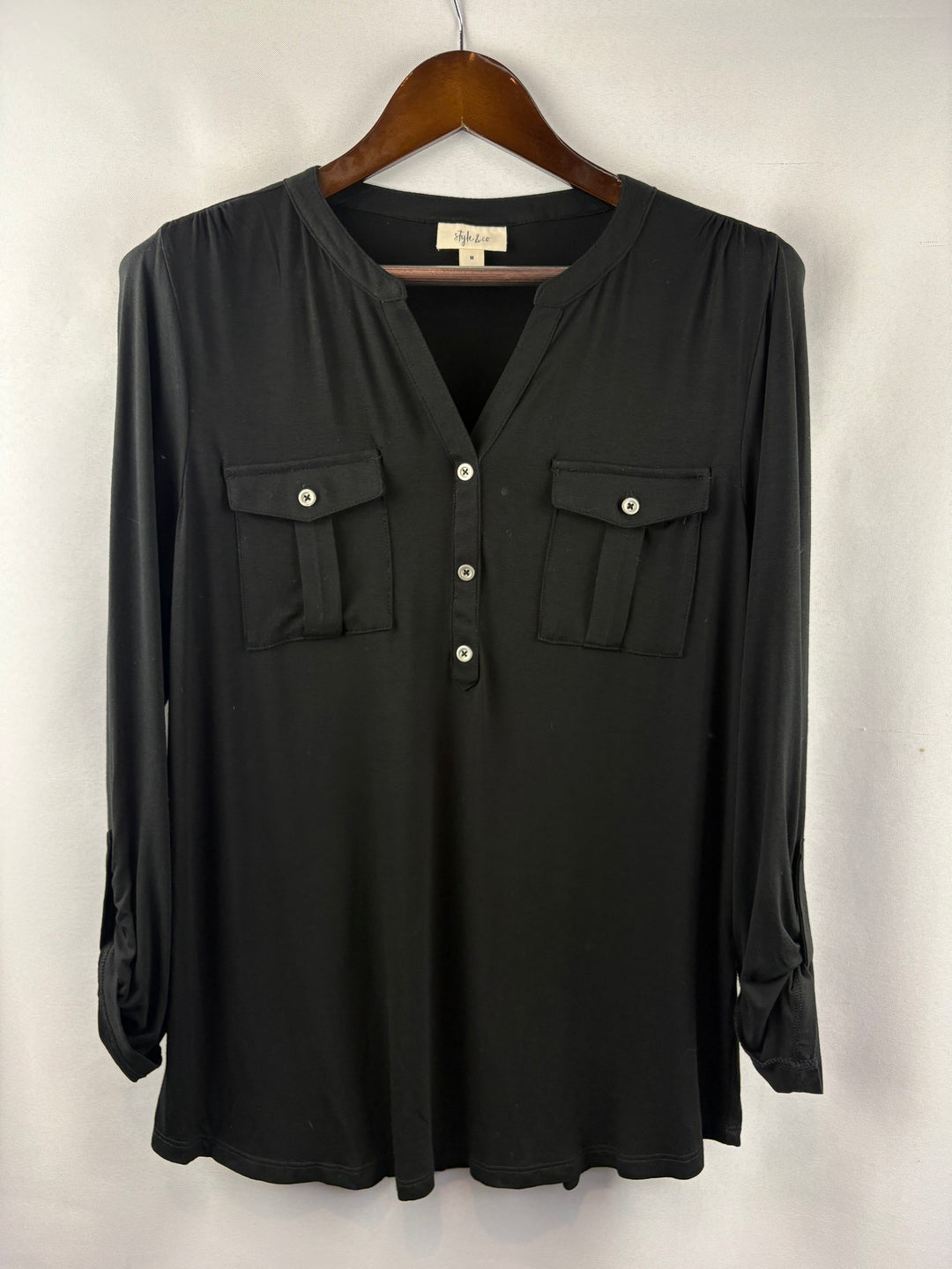 Women’s Style&Co Medium Black Half Button Blouse