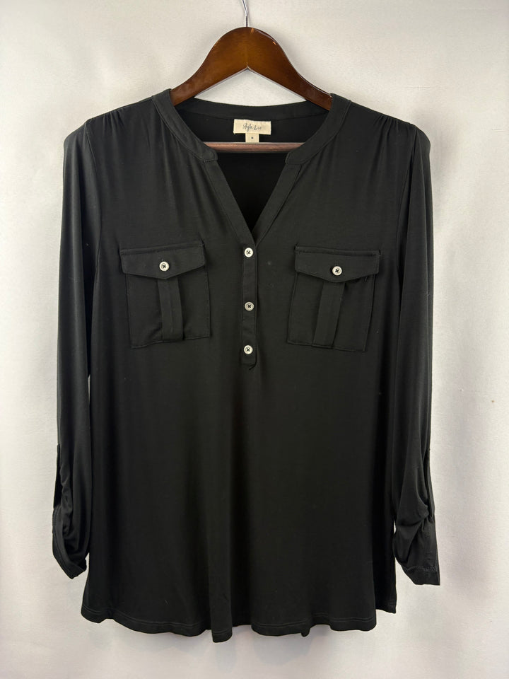 Women’s Style&Co Medium Black Half Button Blouse