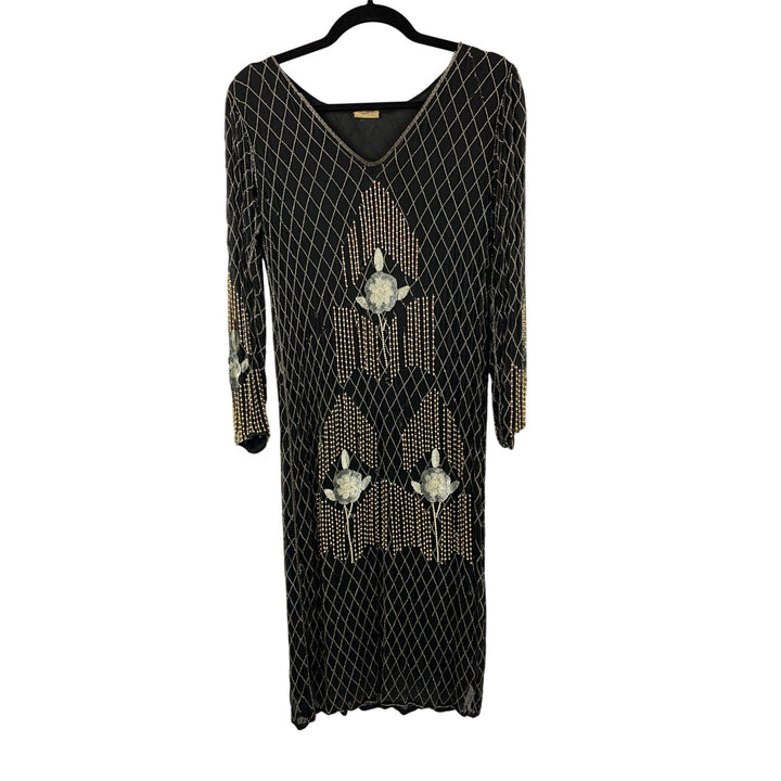 Vintage 100% Silk Beaded Dress Size M