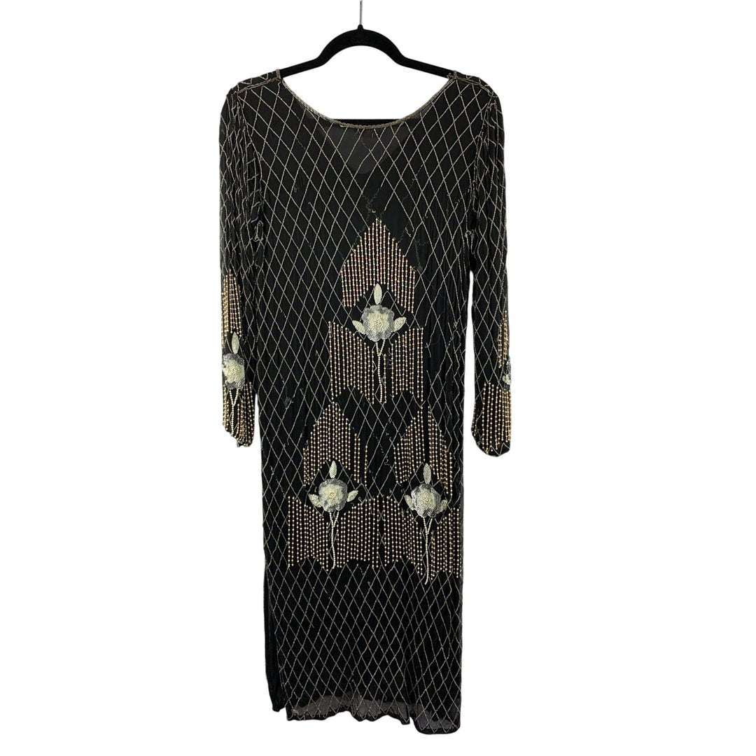 Vintage 100% Silk Beaded Dress Size M