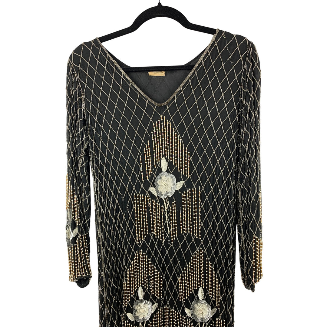 Vintage 100% Silk Beaded Dress Size M
