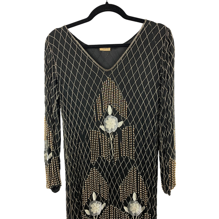 Vintage 100% Silk Beaded Dress Size M