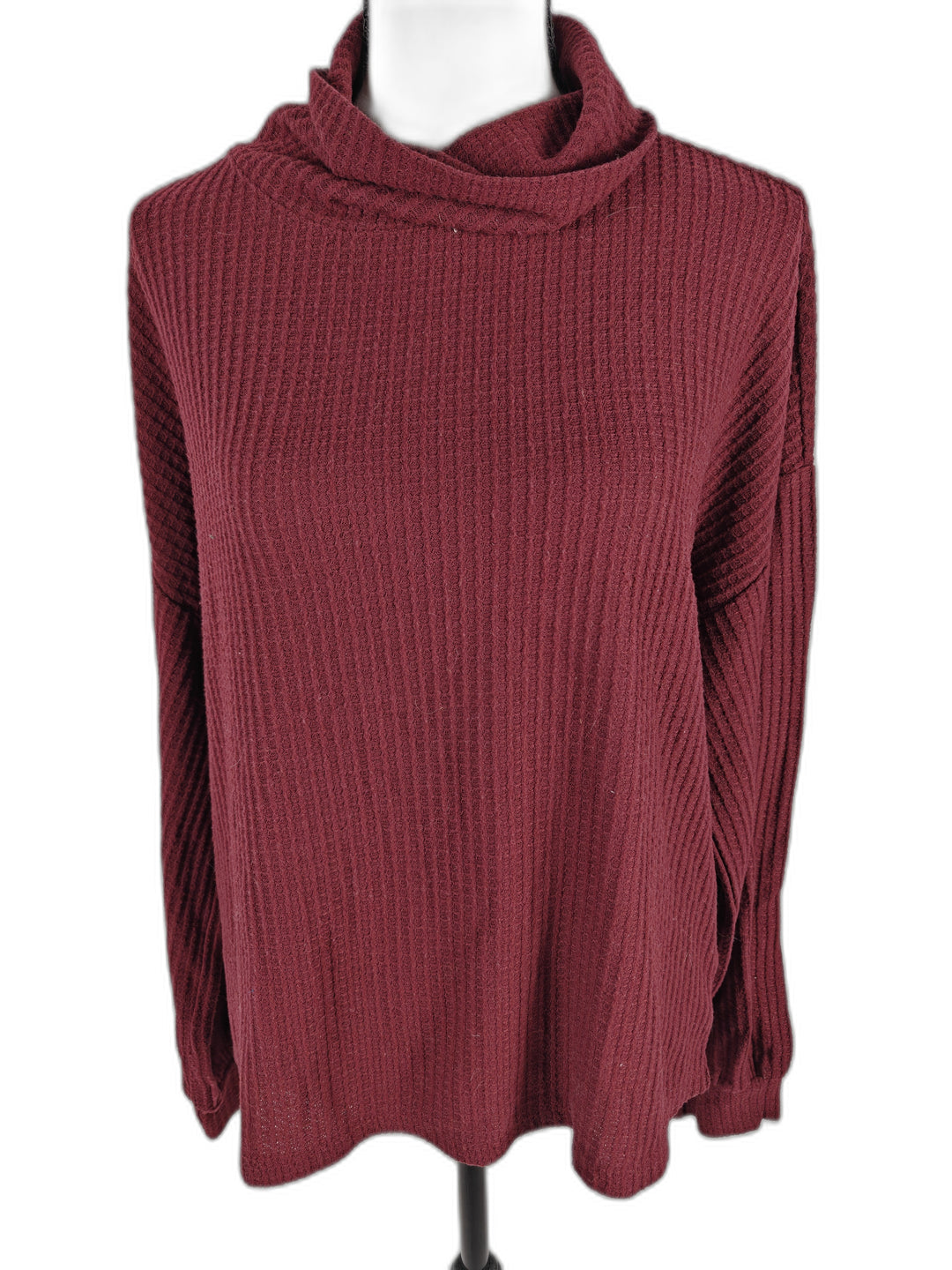 Women’s Sanctuary Cowl Neck Waffle Knit Sweater Burgundy Size L