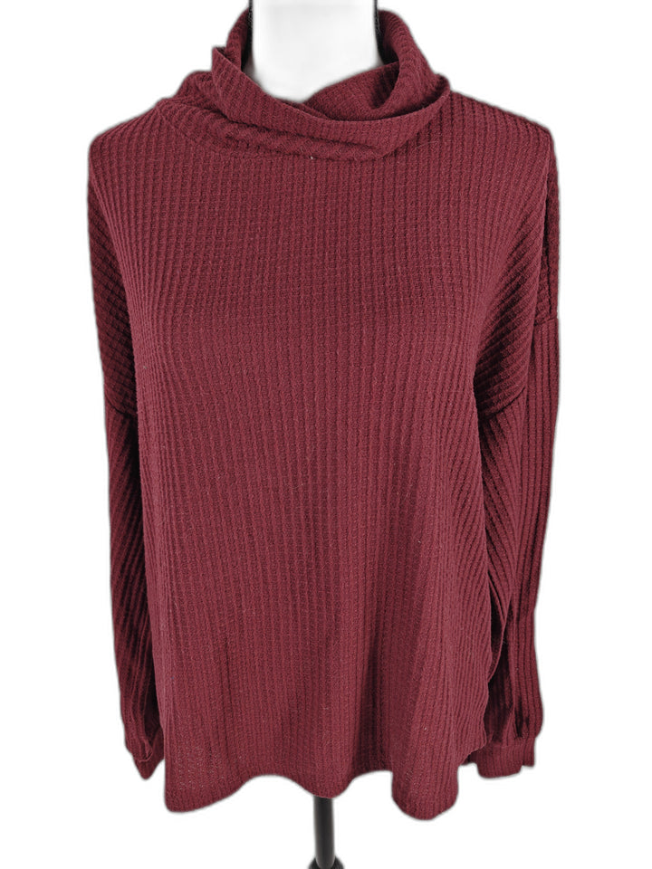 Women’s Sanctuary Cowl Neck Waffle Knit Sweater Burgundy Size L