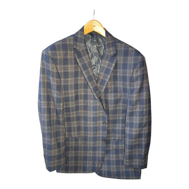 Lauren Ralph Lauren Men’s Blazer 48R Navy Blue Plaid Wool Blend Sport Coat