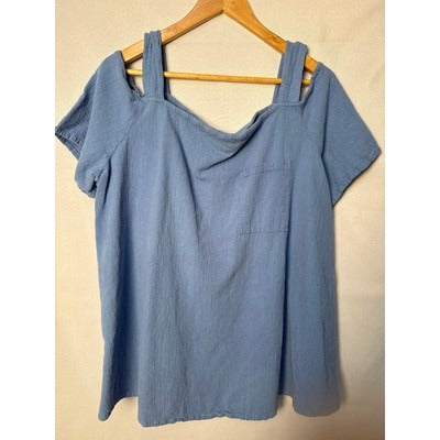 Dunes Womens Blue Off-Shoulder Cotton Top
