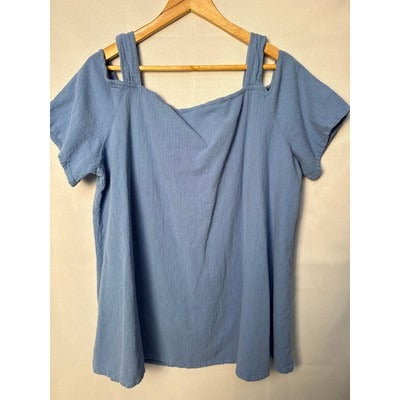 Dunes Womens Blue Off-Shoulder Cotton Top