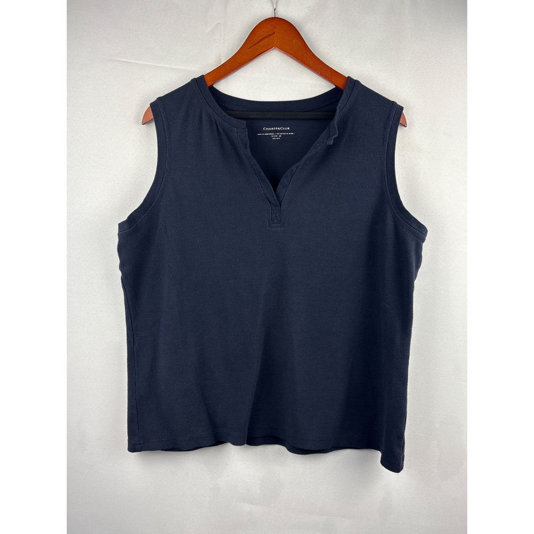 Charter Club Sleeveless Ribbed Knit Top 1X Cotton/Spandex Black Made In Jordan