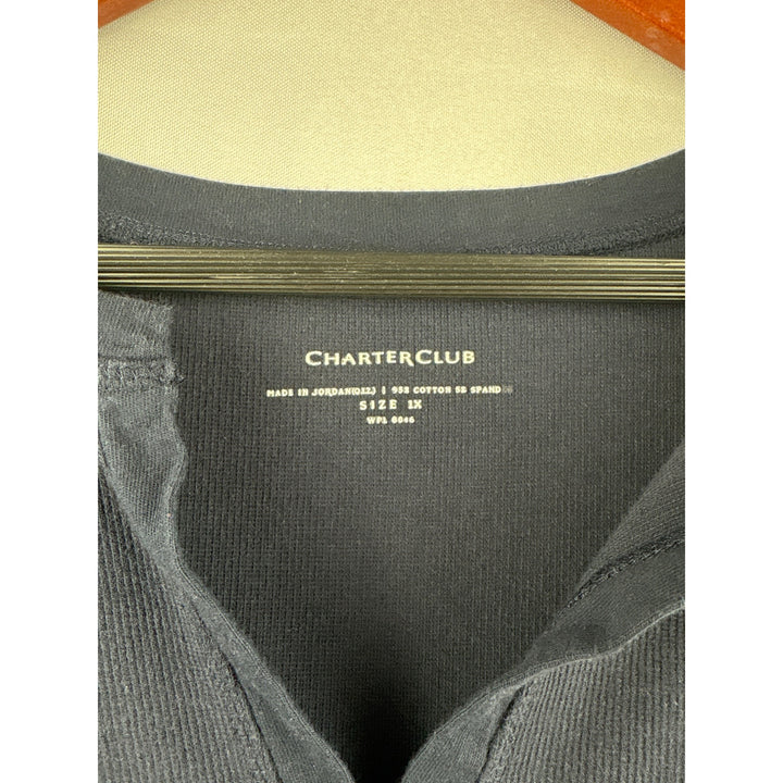 Charter Club Sleeveless Ribbed Knit Top 1X Cotton/Spandex Black Made In Jordan