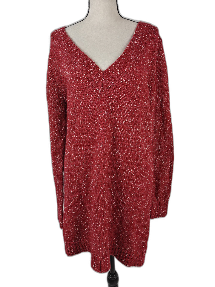 Women’s Lovers + Friends Sweater Dress Red Speckled V-Neck Size S