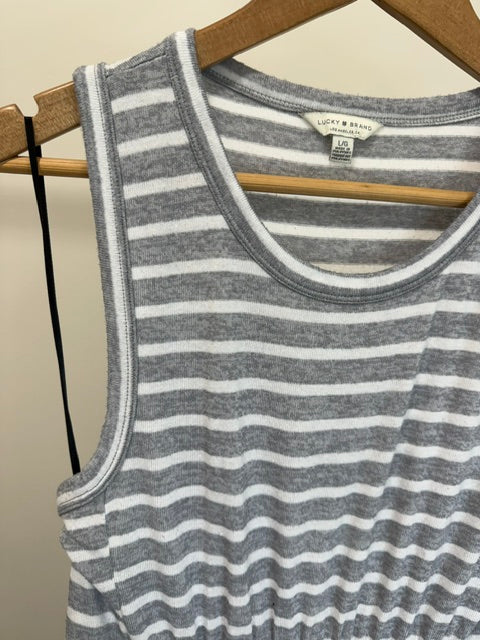 Lucky Brand Striped Tank Maxi Knit Stretchy Dress – Gray/White SzL