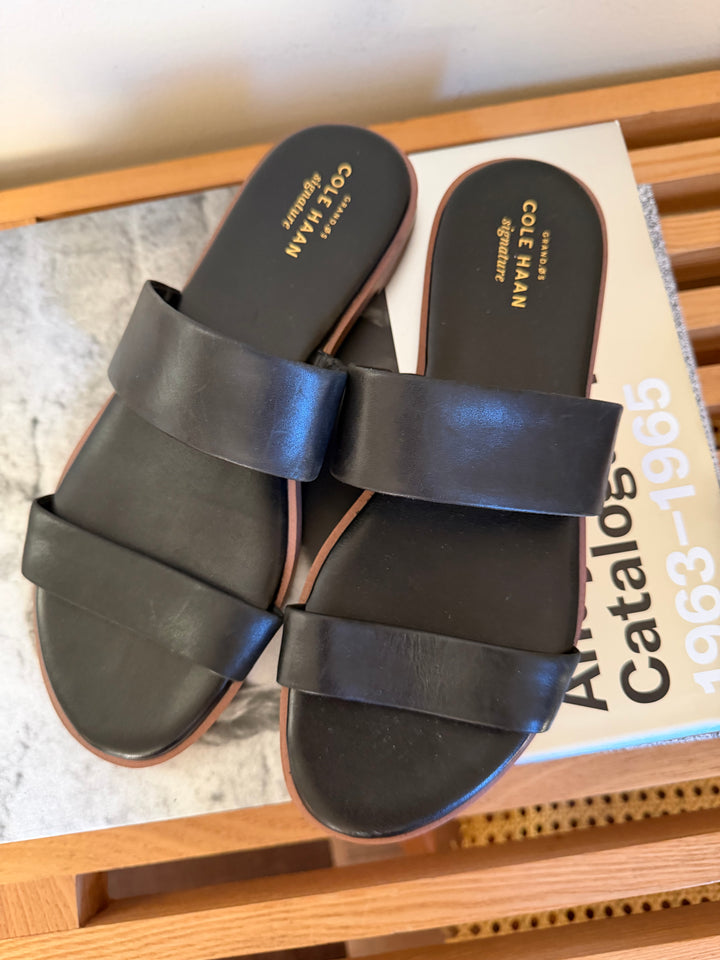 Cole Haan Grand.OS Black Leather Slide Sandals Size 7