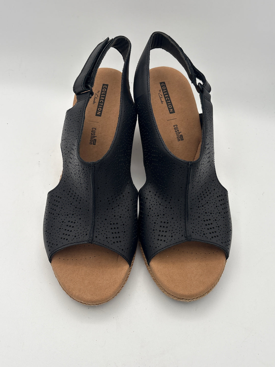 Women’s Clark’s Size 10 Black Leather Wedge Sandals