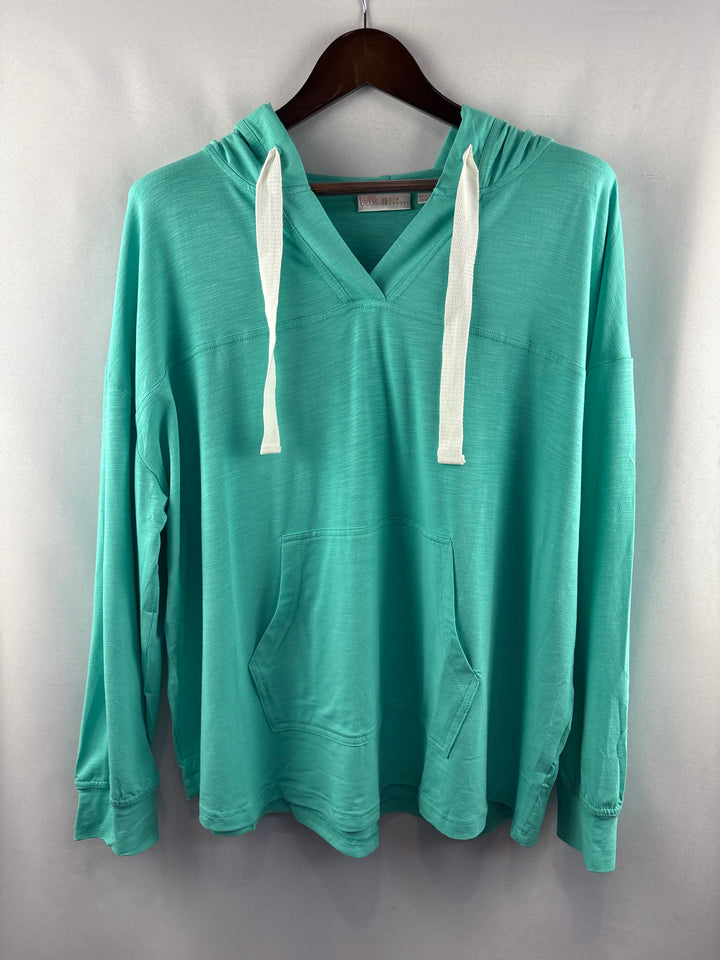 Women’s Belle Kim Gravel XL Teal V-Neck Hoodie