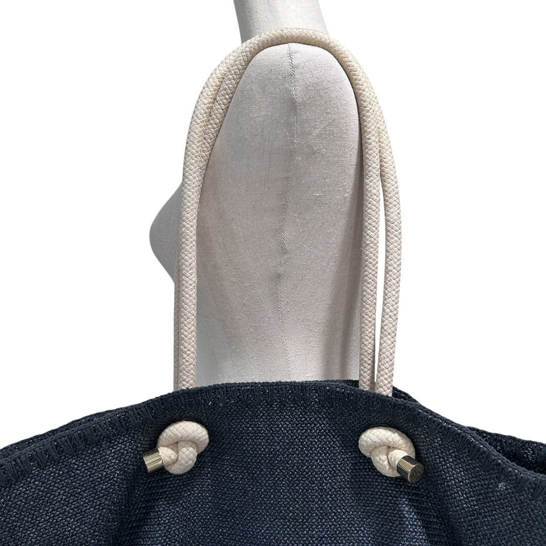 Tory Burch Knotted Whale Beach/Pool Tote Handbag Purse Blue Canvas Nautical Preppy Whimsical Vacatio