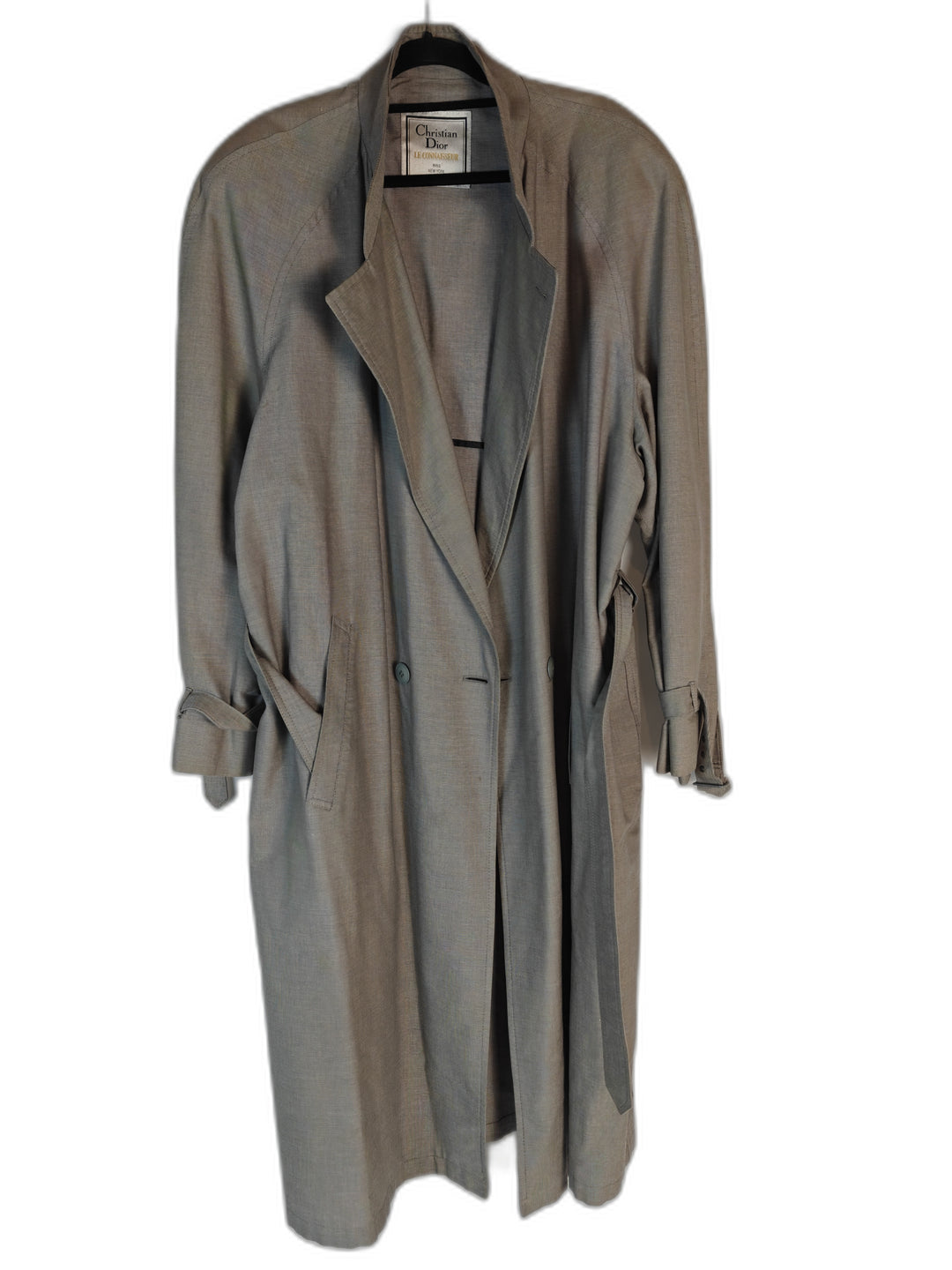 Christian Dior Le Connaisseur Men's Taupe Belted Trench Coat Long Double Breasted Vintage