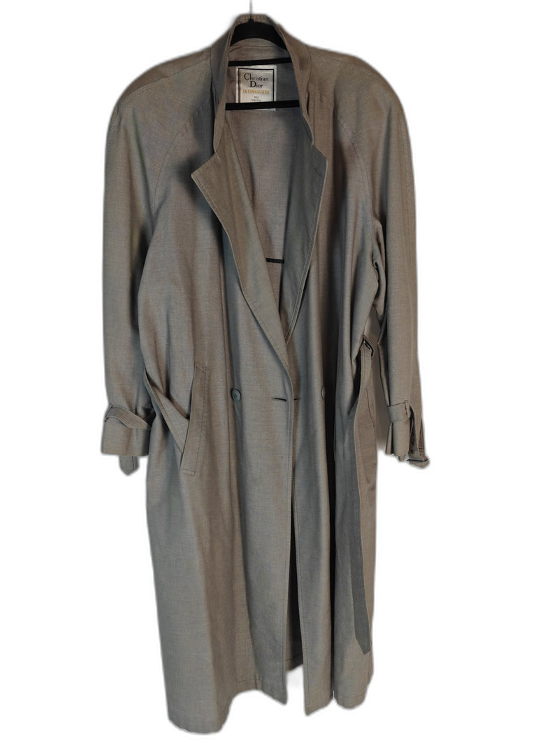 Christian Dior Le Connaisseur Men's Taupe Belted Trench Coat Long Double Breasted Vintage