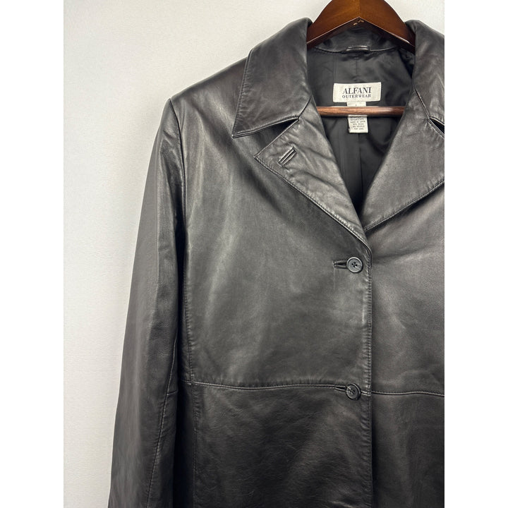 Women’s Alfani Outerwear Large Black Leather Overcoat