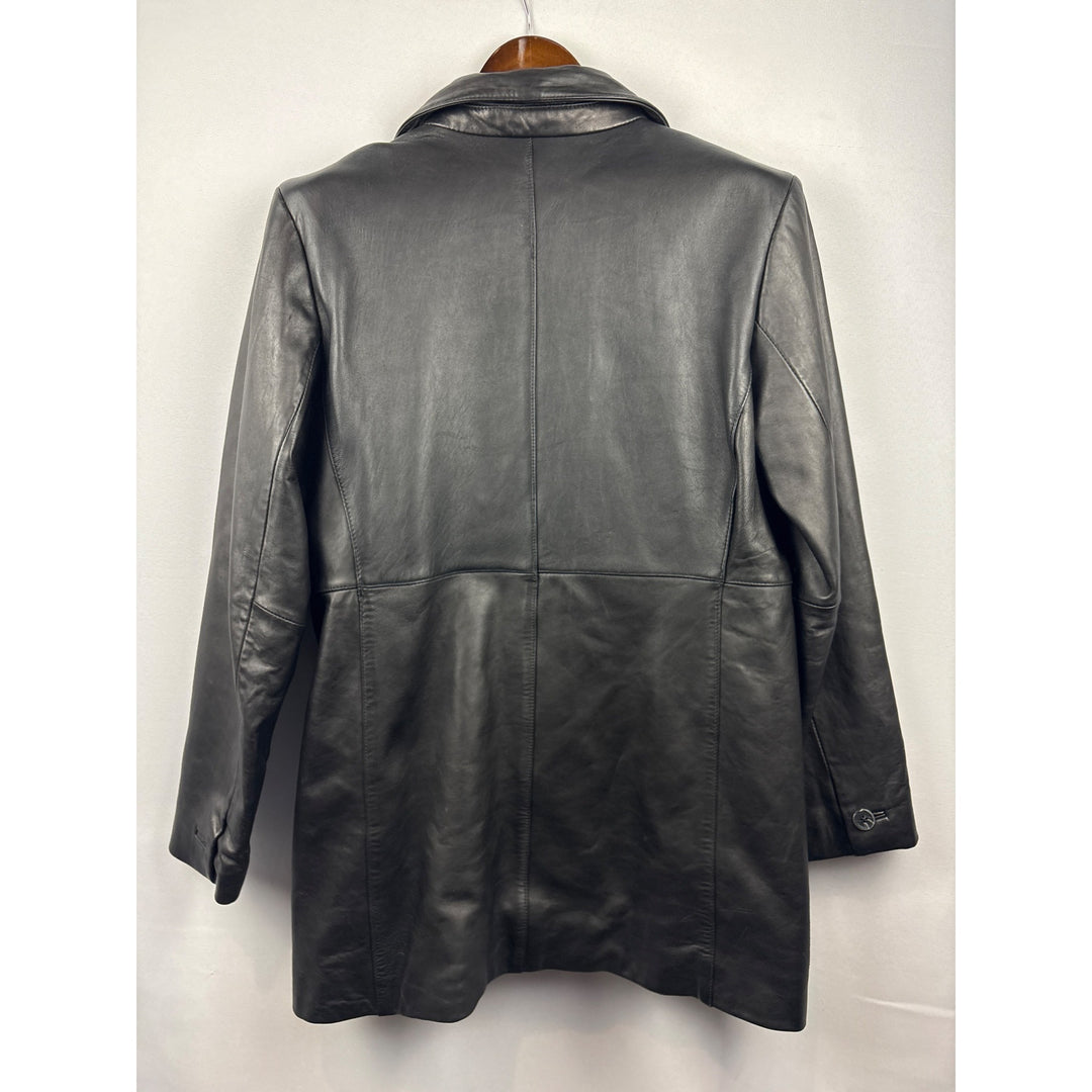 Women’s Alfani Outerwear Large Black Leather Overcoat