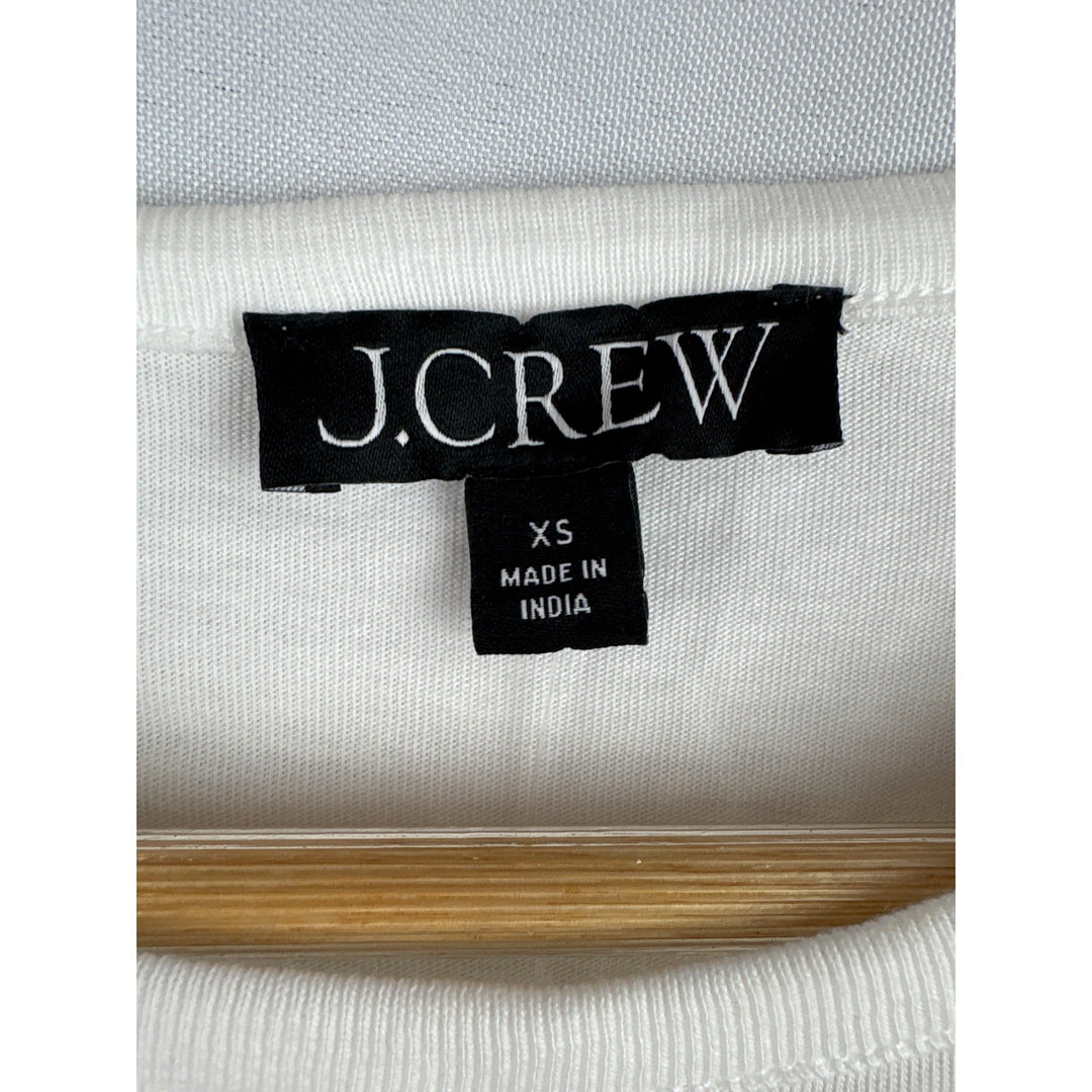 J.Crew Womens XS White Cotton Tee With Yellow Floral Embellishments
