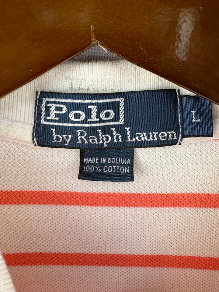 Men’s Polo Ralph Lauren Large White & Orange Striped Polo Shirt