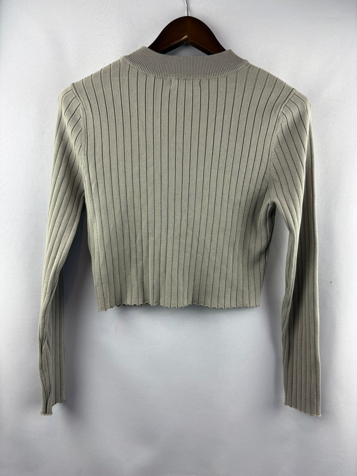 Women’s Miss Love Large Sage Green Ribbed Long Sleeve