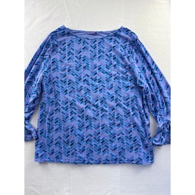 Fresh Produce Womens 1X Blue Geometric Patterned 3/4 Sleeve Top