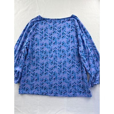Fresh Produce Womens 1X Blue Geometric Patterned 3/4 Sleeve Top