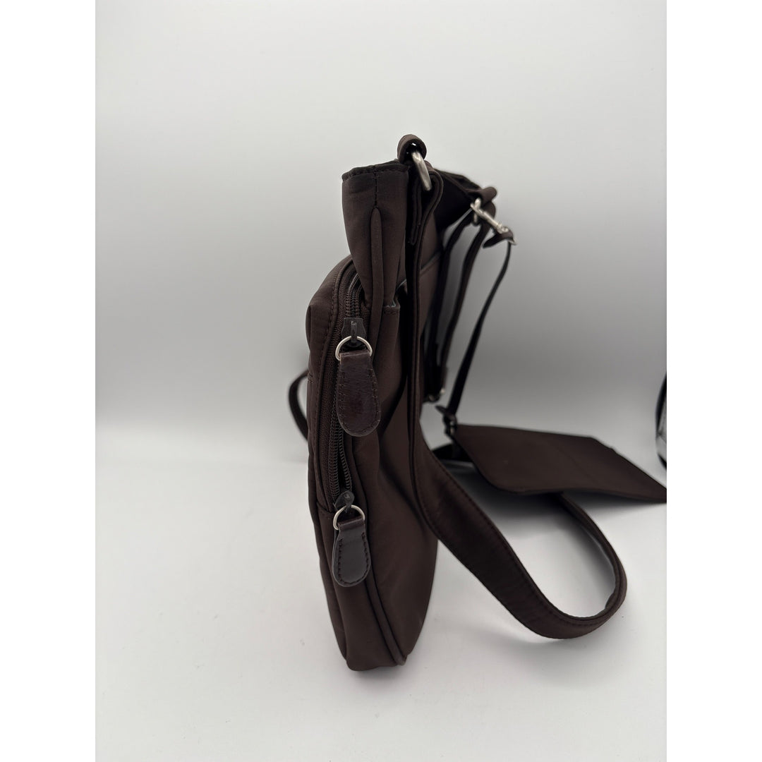 Brown Nylon Crossbody Bag With Adjustable Strap & Detachable Pouch
