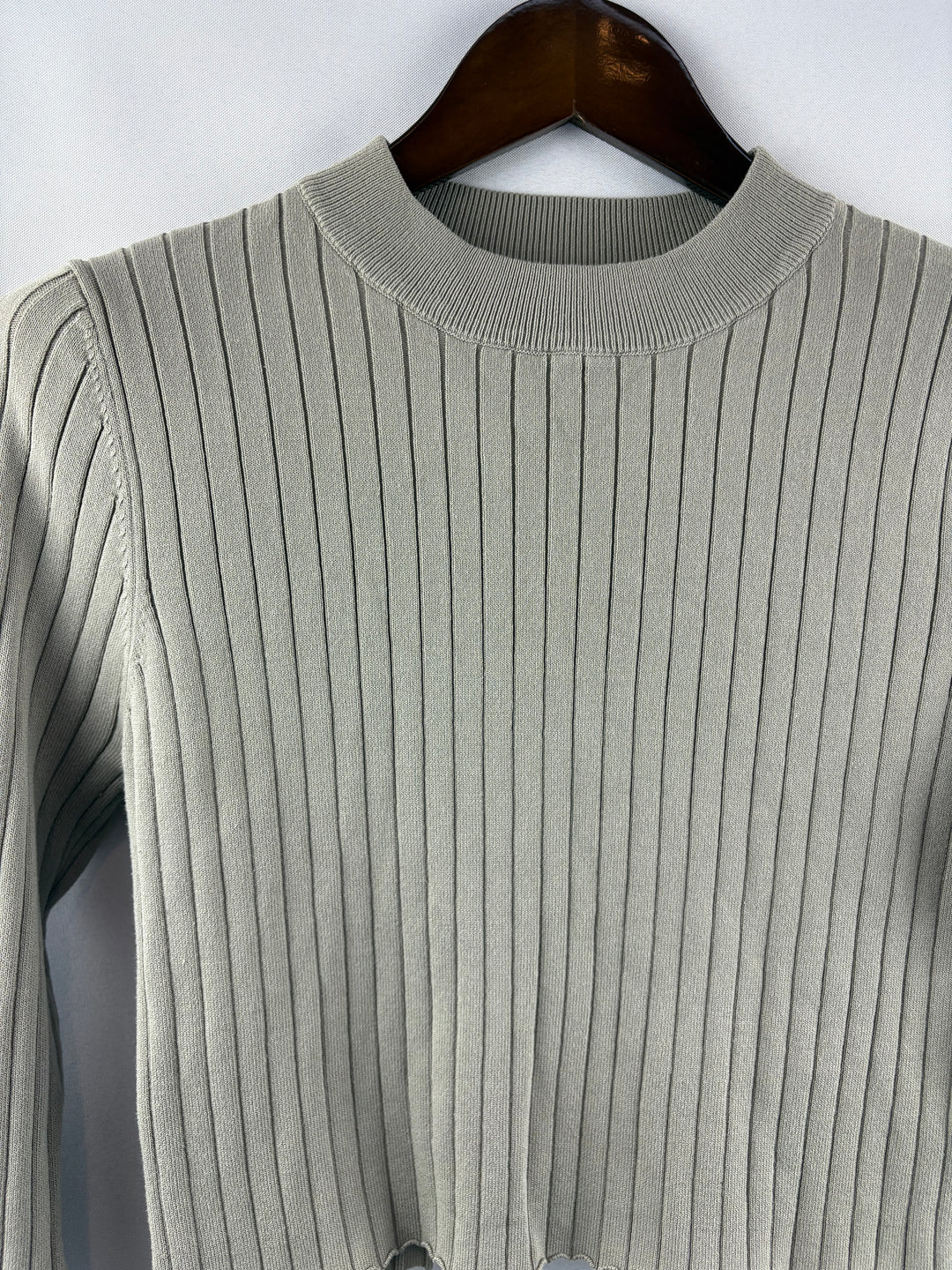 Women’s Miss Love Large Sage Green Ribbed Long Sleeve