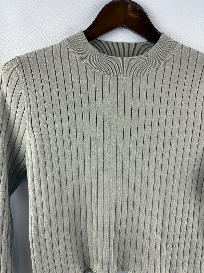 Women’s Miss Love Large Sage Green Ribbed Long Sleeve