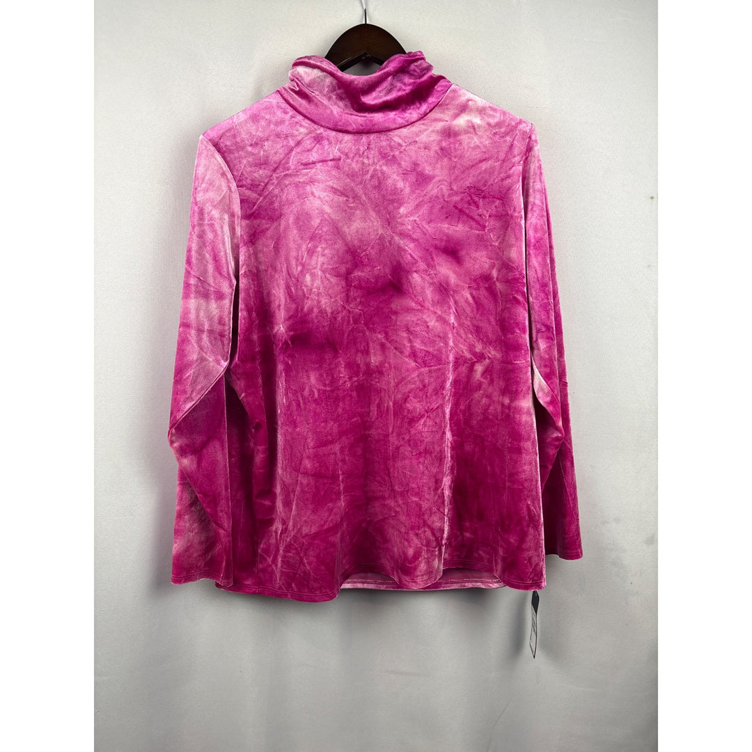 Women’s Rachel Roy 1X Light & Dark Pink Long Sleeve Velvet Turtleneck